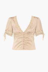 Opaline Lace Trim Satin Blouse