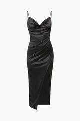 Amaya Side Slit Satin Midi Dress