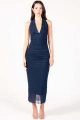 Claire Ruched Mesh Midi Dress