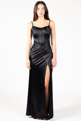 Evera Corset Satin Maxi Dress