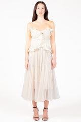 Isabeau Bow Pleated Mesh Maxi Skirt