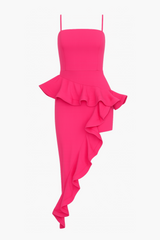 Madeline Linen Asymmetrical Ruffle Midi Dress