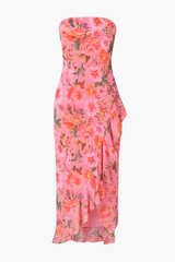 Rhea Strapless Floral Ruffle Maxi Dress