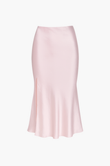 Gianina Side Slit Satin Midi Slip Skirt
