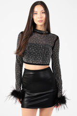Disco Heaven Rhinestone Feather Cuff Top