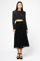 Hayden Floral Mesh Pleated Midi Skirt