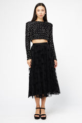 Hayden Floral Mesh Pleated Midi Skirt