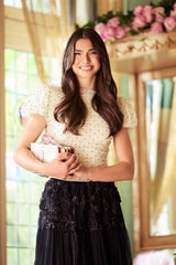 Angelica Mesh Ruched Polka Dot Blouse
