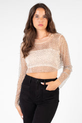 Gaga Long Sleeve Embellished Crop Top