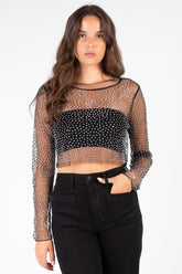 Gaga Long Sleeve Embellished Crop Top