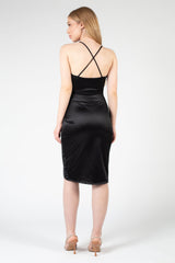 Hyla Drape Neck Satin Bodycon Mini Dress