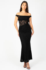 Viviette Off-The-Shoulder Lace Midi Dress