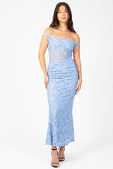 Viviette Off-The-Shoulder Lace Midi Dress