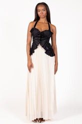 Cosette Halter Ruffle Pleated Maxi Dress