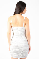 Noel Pearl Mesh Ruched Mini Dress