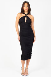 Liana Mesh Ruched Bodycon Midi Dress