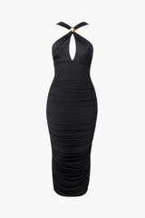 Liana Mesh Ruched Bodycon Midi Dress