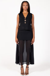 Cerelia Pleated Sheer Underlay Maxi Skirt