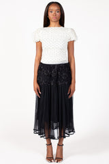 Angelica Mesh Ruched Polka Dot Blouse