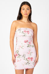 Posey Mesh Ruched Floral Mini Dress