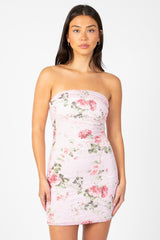 Posey Mesh Ruched Floral Mini Dress