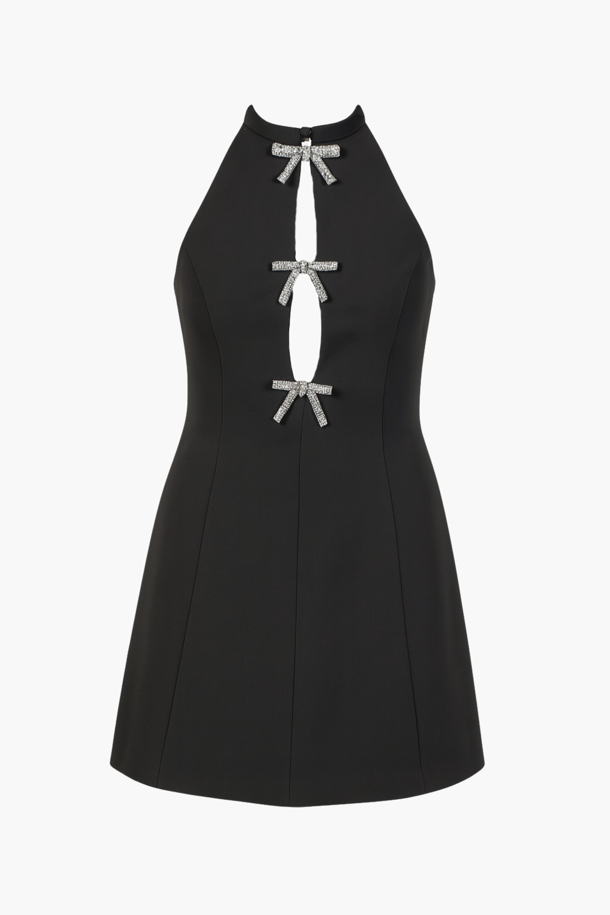 Shadow Star Jewel Bow Halter Mini Dress