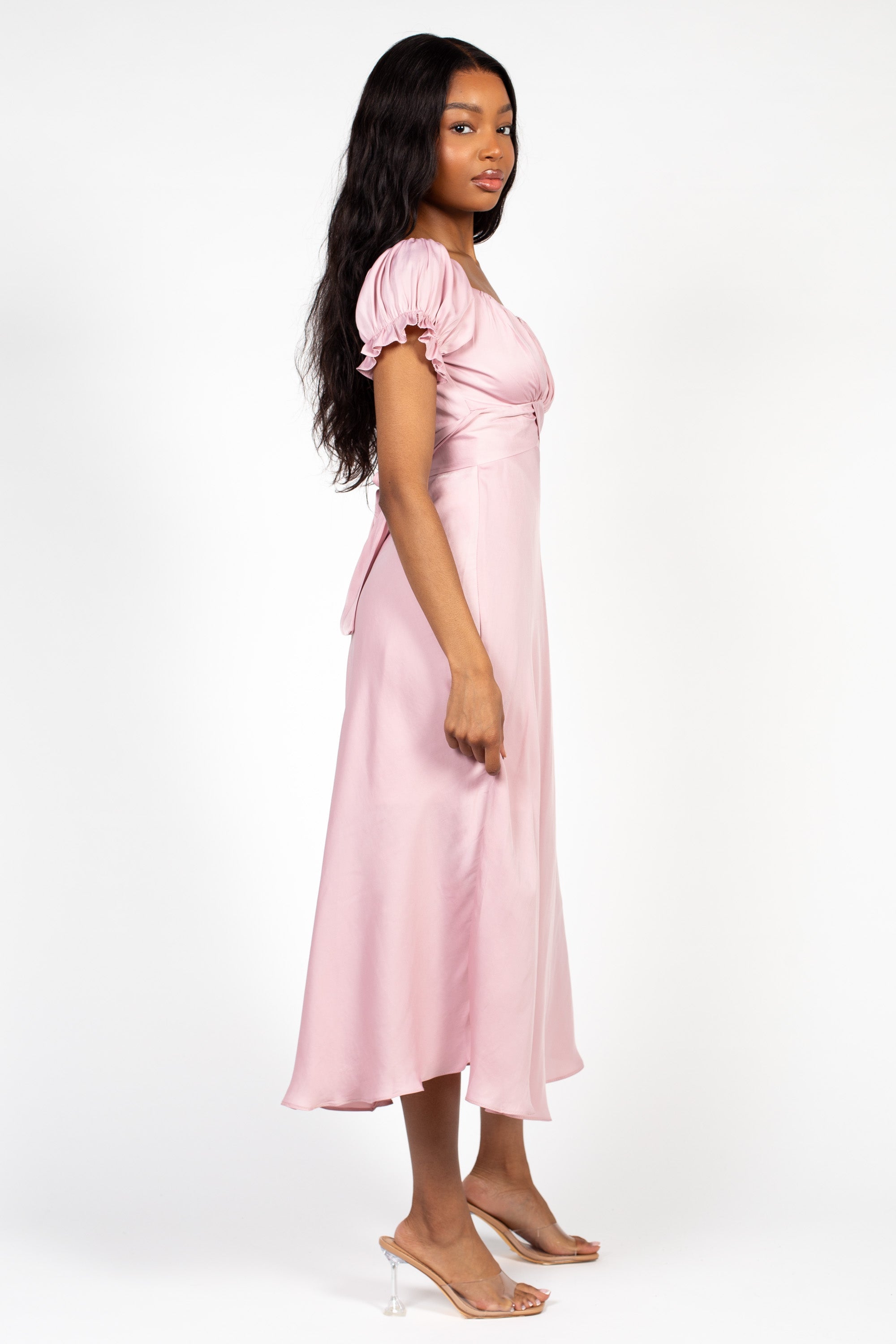 Cindy Satin Off-The-Shoulder Midi Dress
