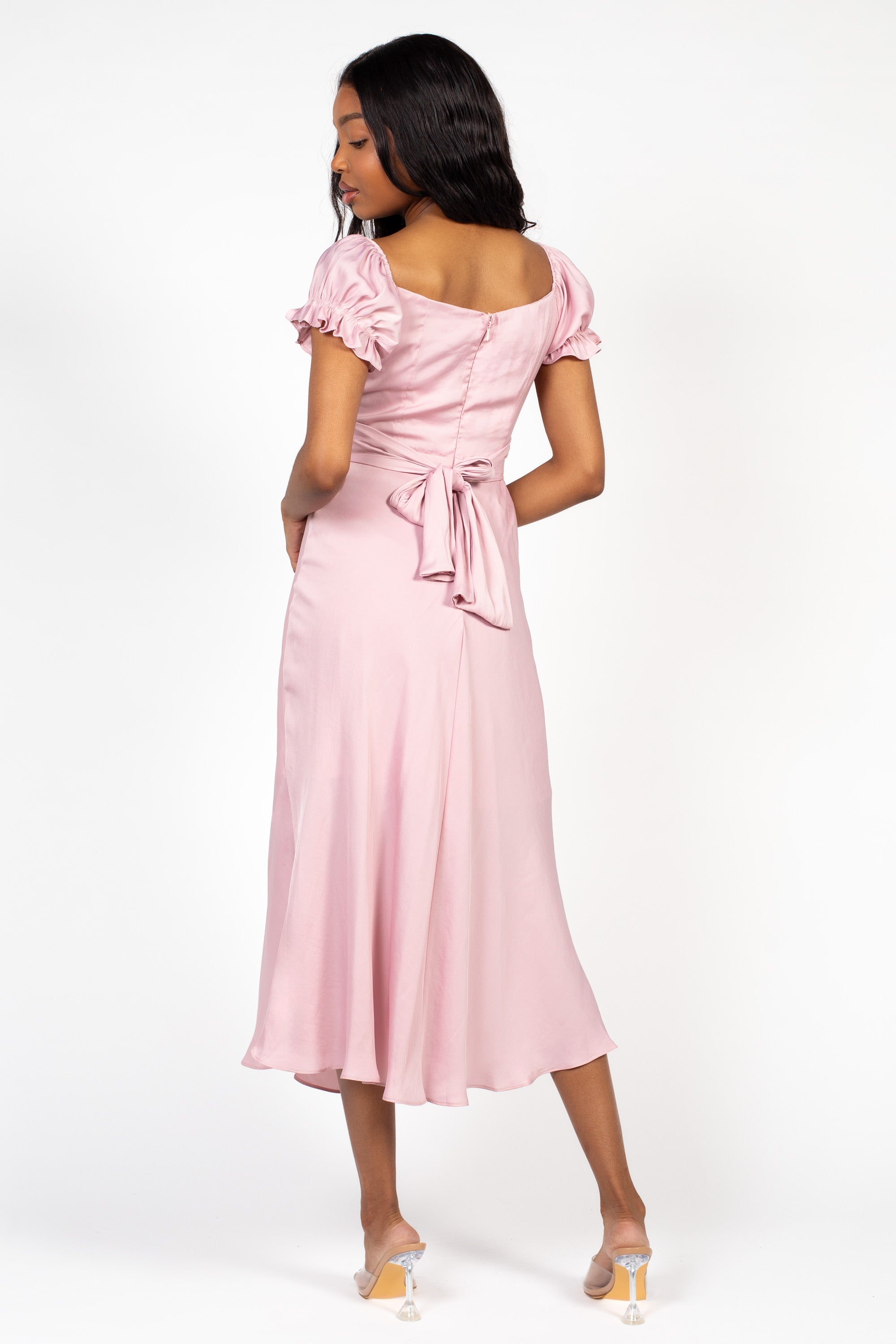 Cindy Satin Off-The-Shoulder Midi Dress