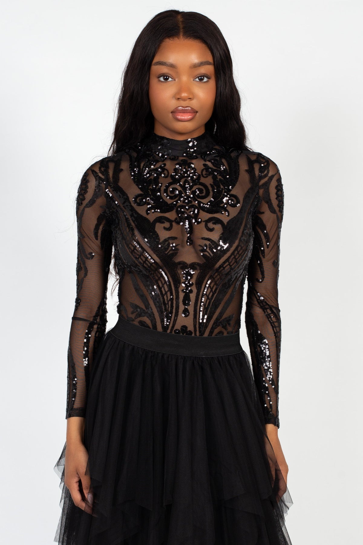 Starstruck Embellished Sequin Mesh Bodysuit