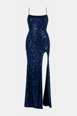 Ariel Strappy High Slit Sequin Gown