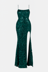 Ariel Strappy High Slit Sequin Gown