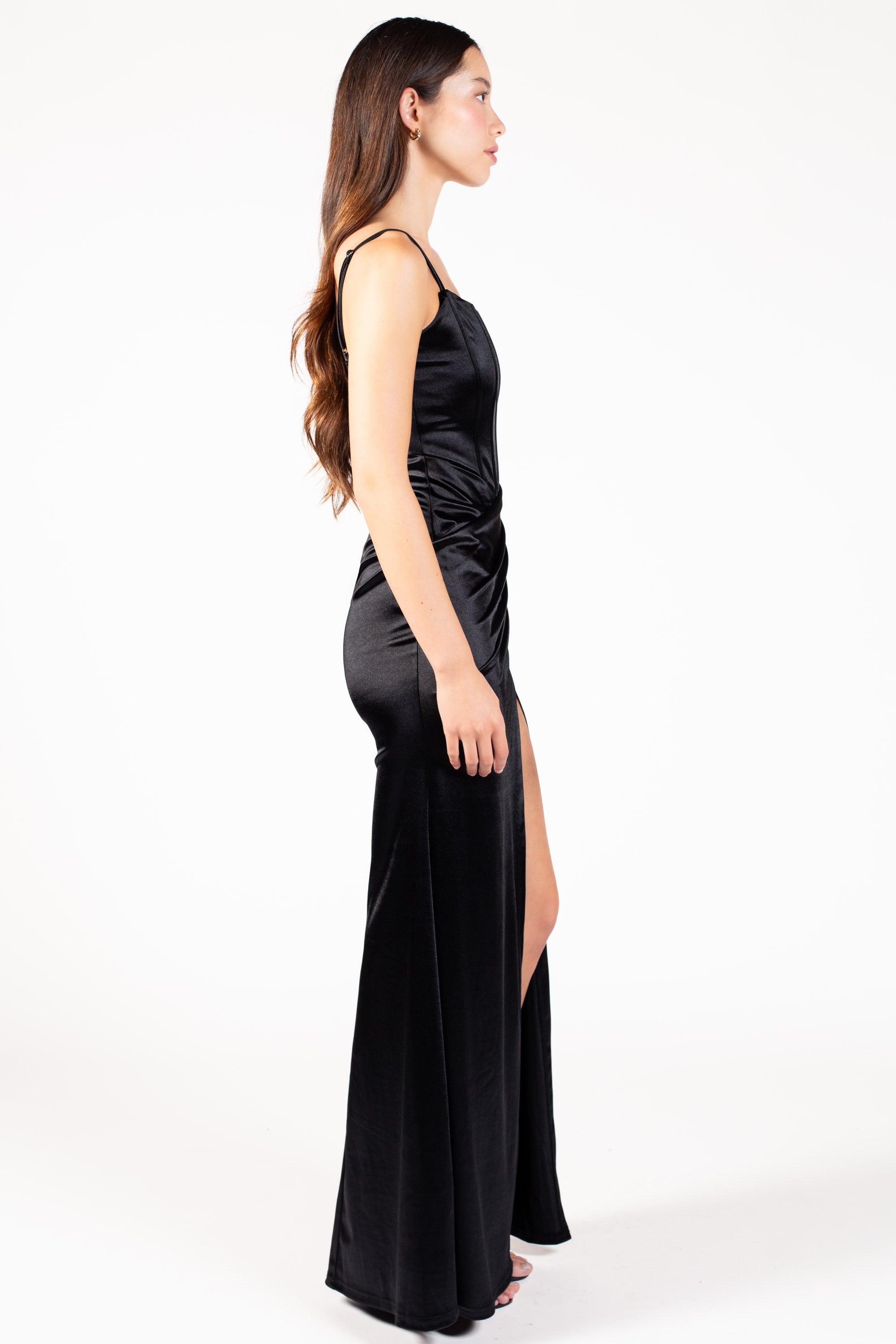 Evera Corset Satin Maxi Dress