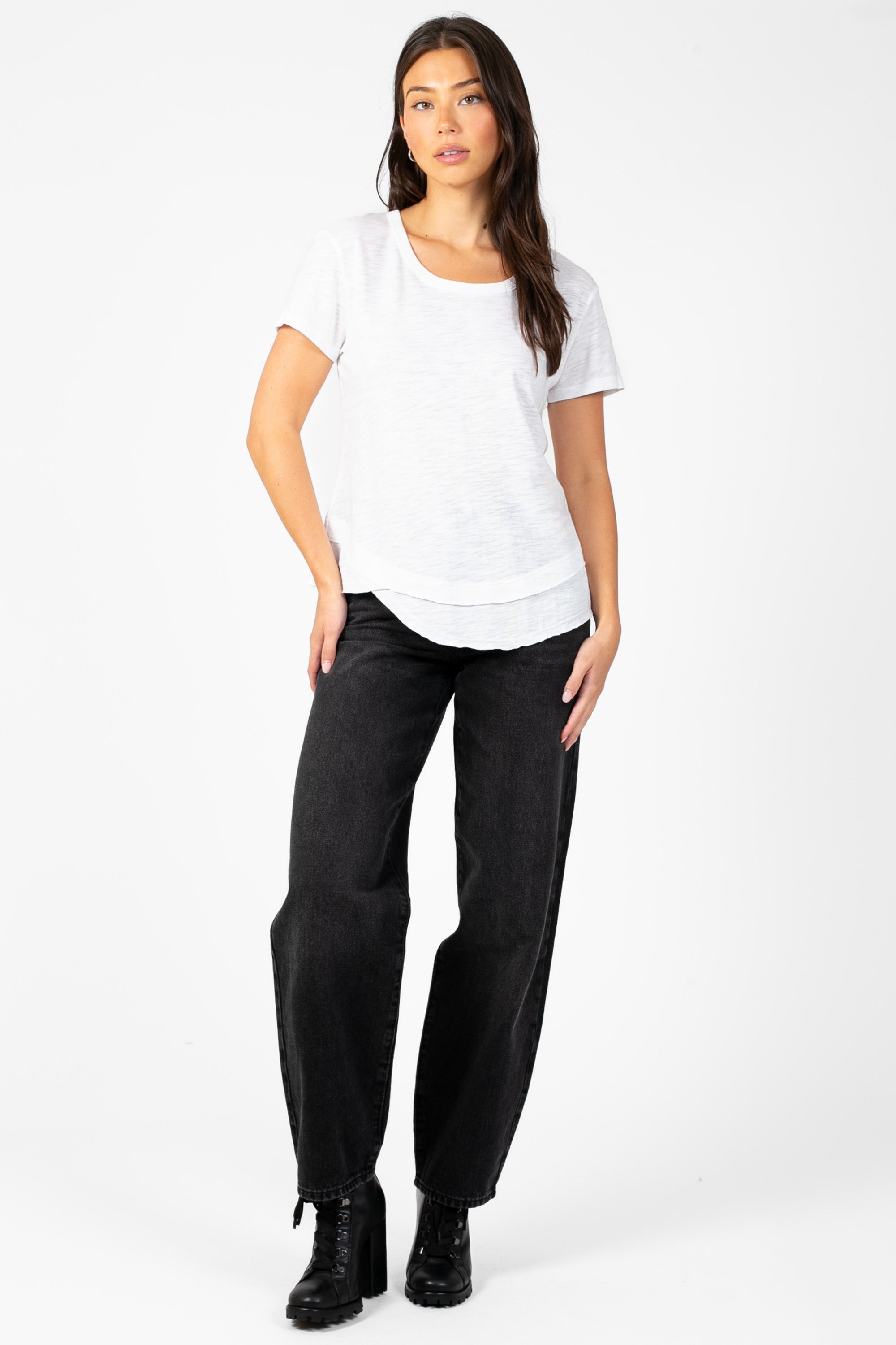 Ava Slub Jersey Mock Layer T-Shirt