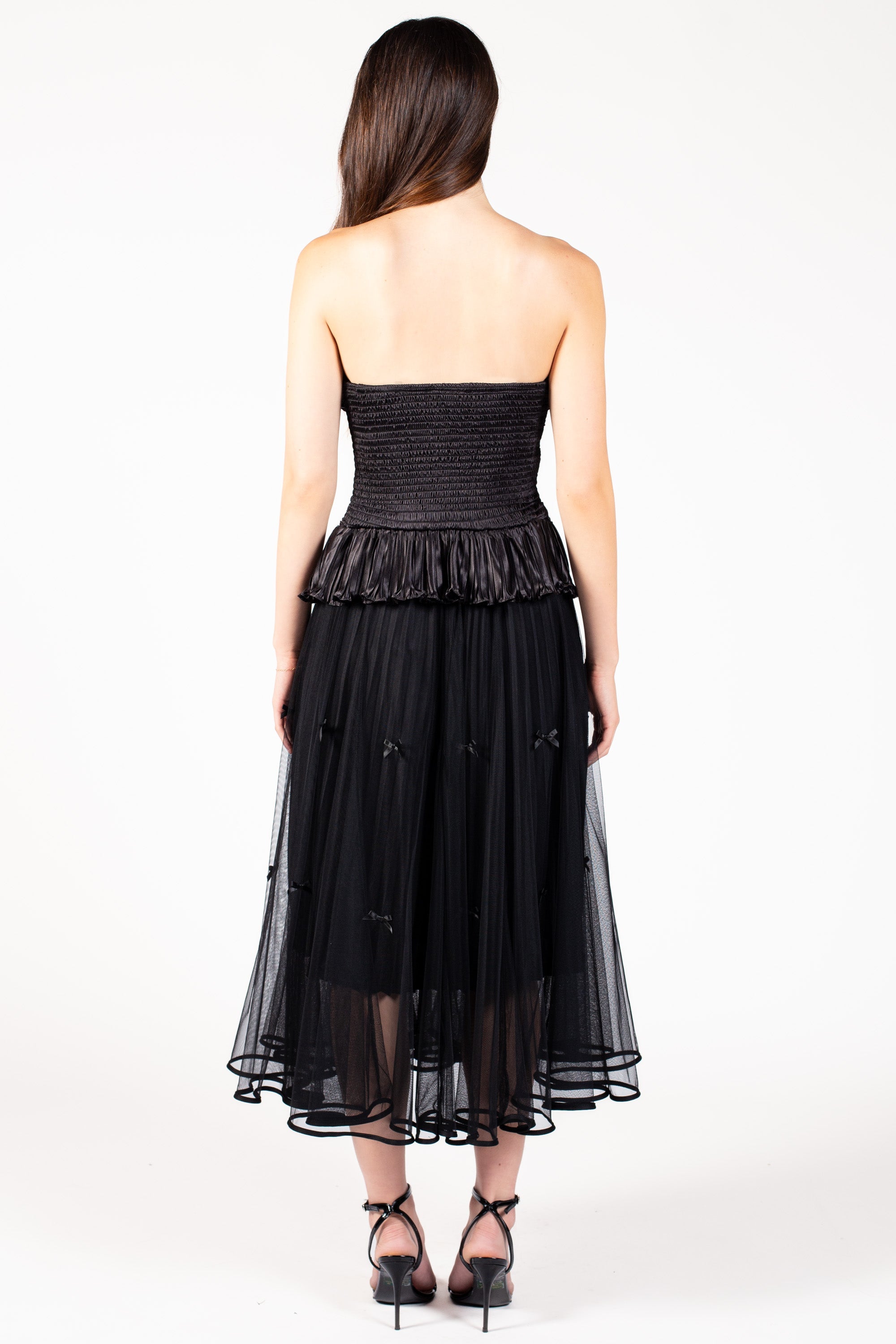 Isabeau Bow Pleated Mesh Maxi Skirt