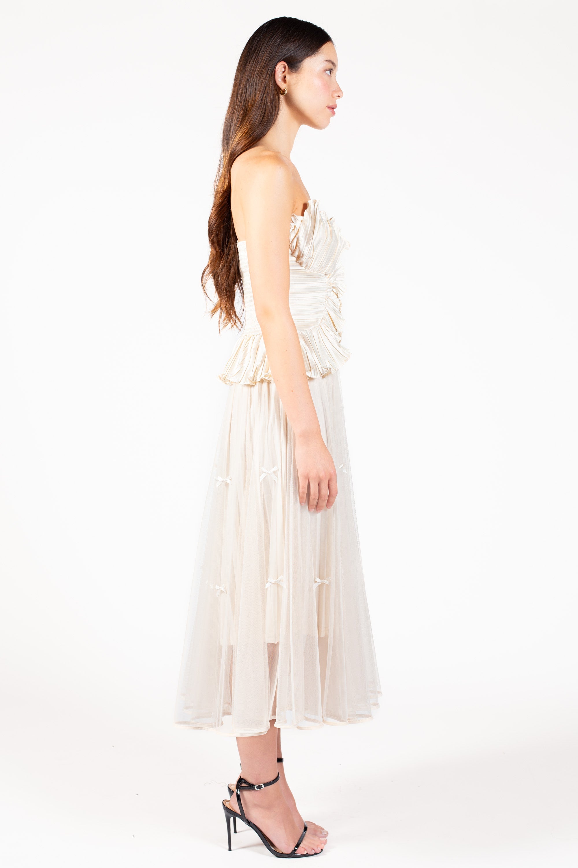 Isabeau Bow Pleated Mesh Maxi Skirt