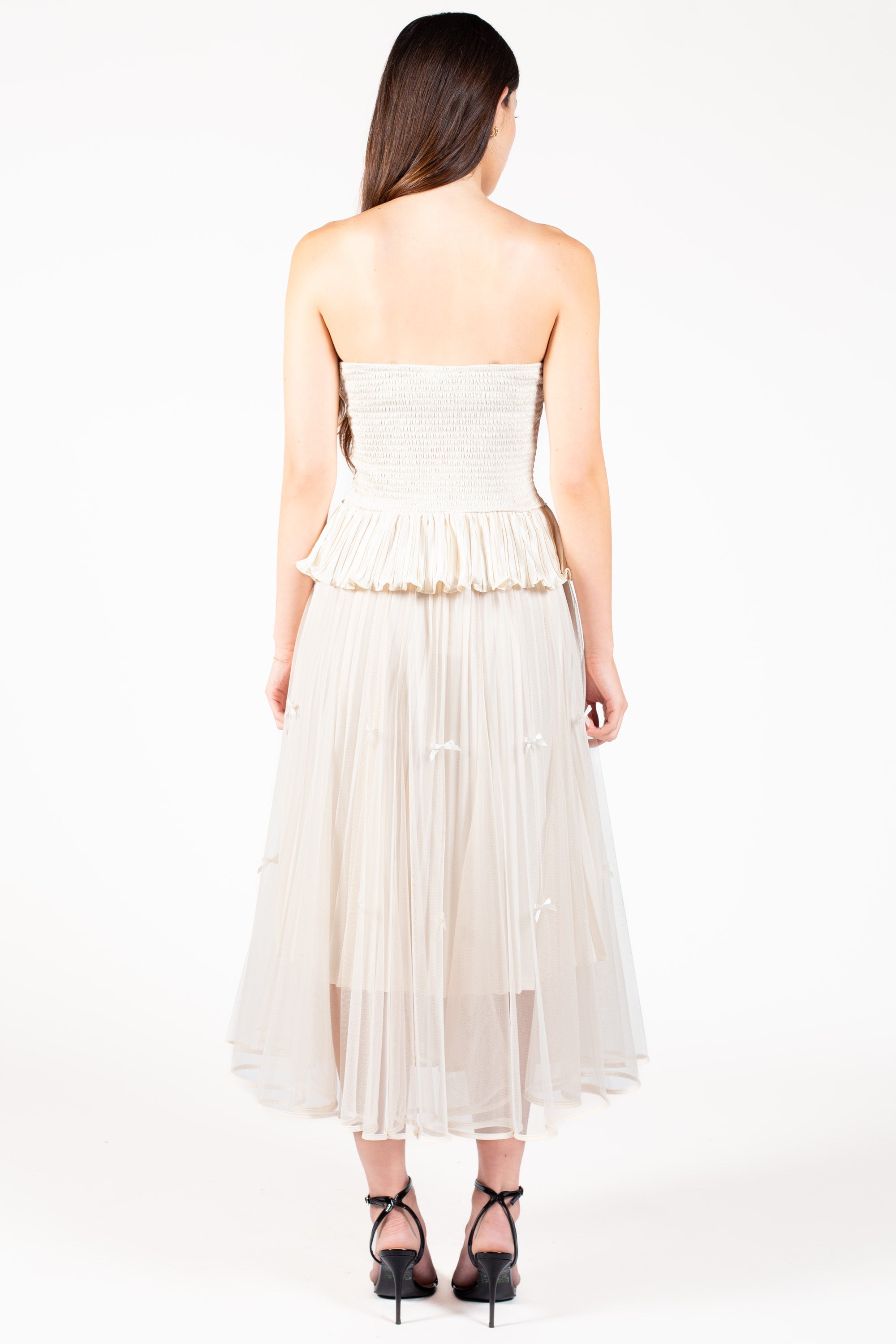 Isabeau Bow Pleated Mesh Maxi Skirt