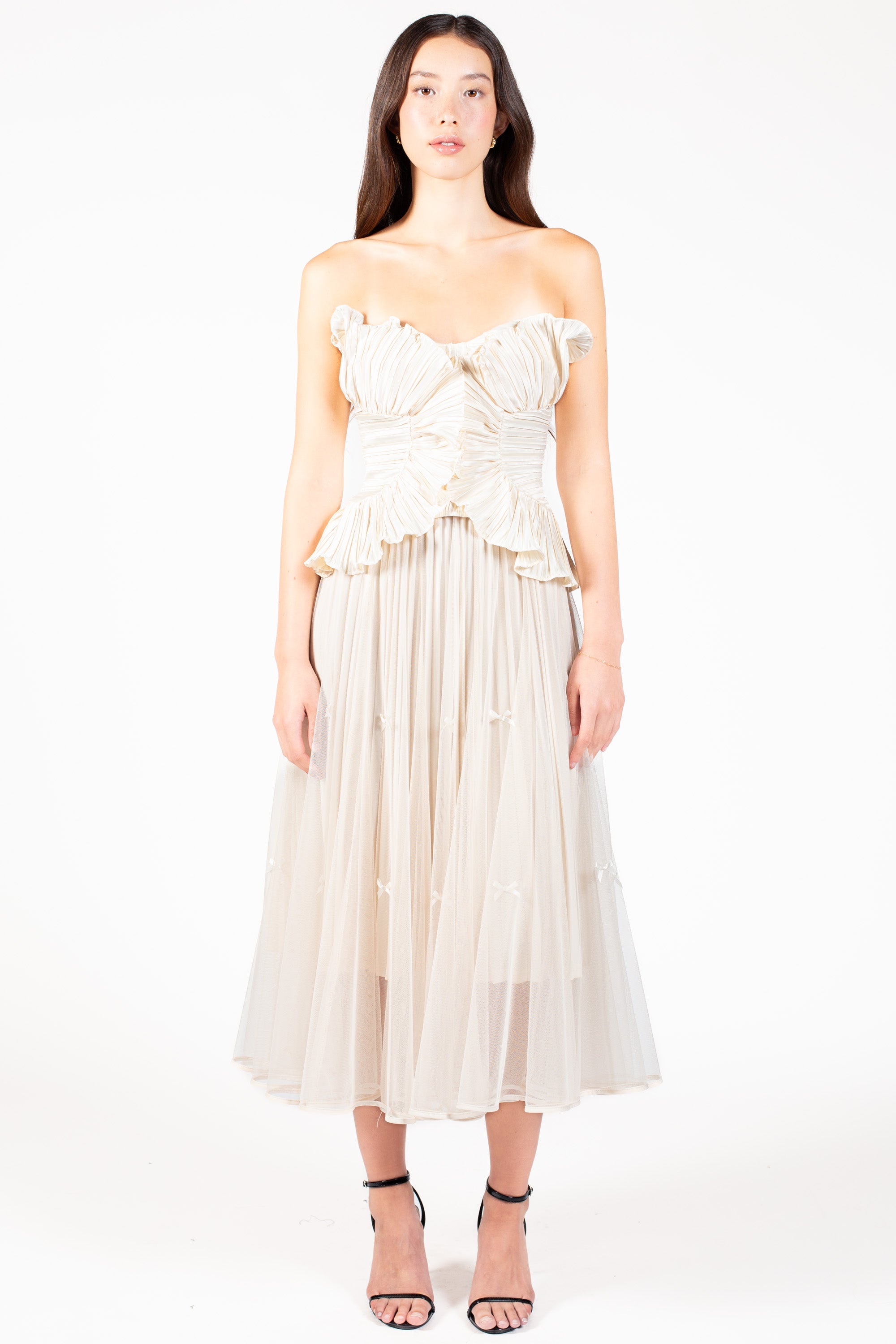 Isabeau Bow Pleated Mesh Maxi Skirt