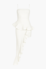 Madeline Linen Asymmetrical Ruffle Midi Dress