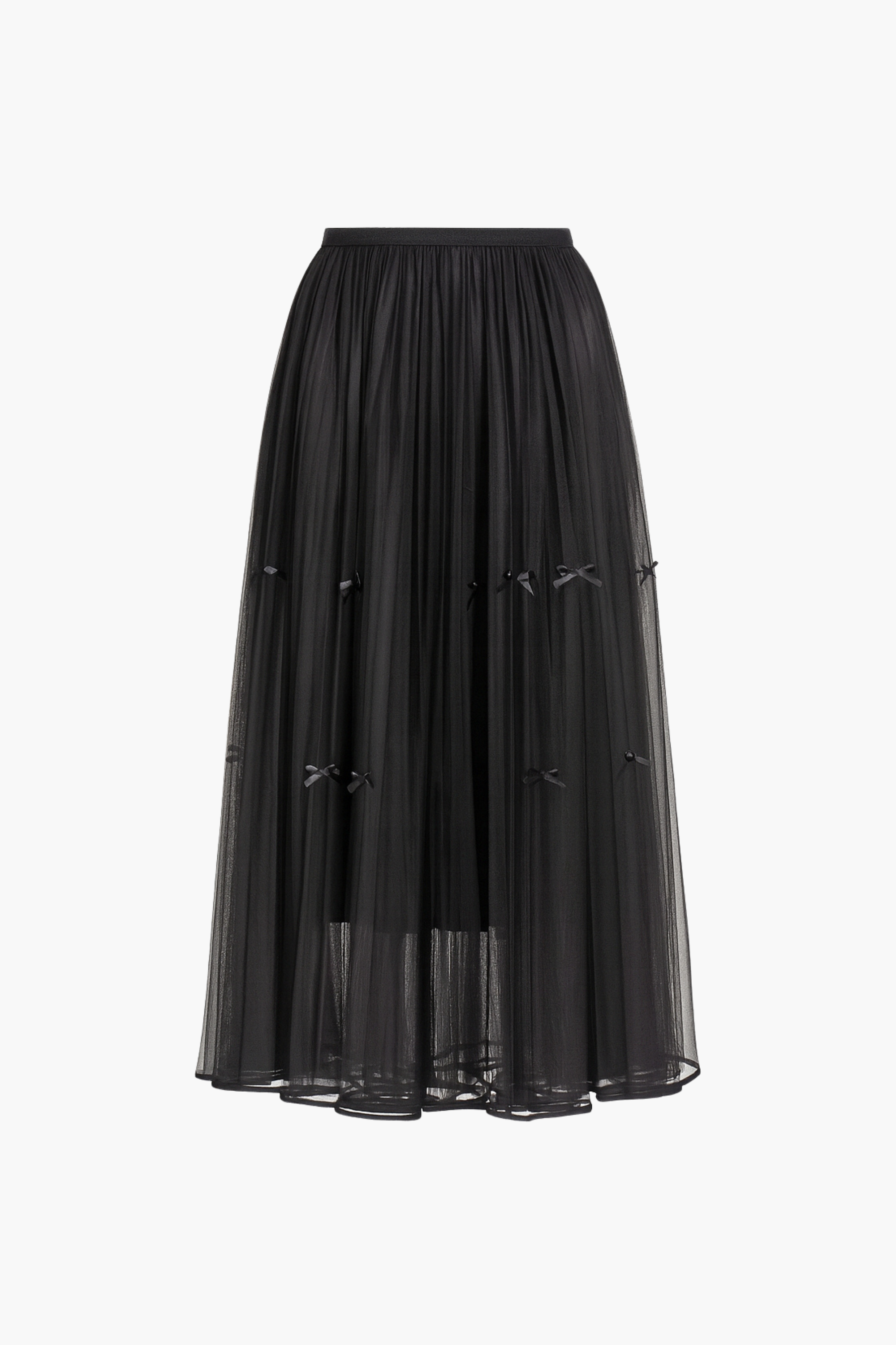 Isabeau Bow Pleated Mesh Maxi Skirt