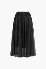 Isabeau Bow Pleated Mesh Maxi Skirt