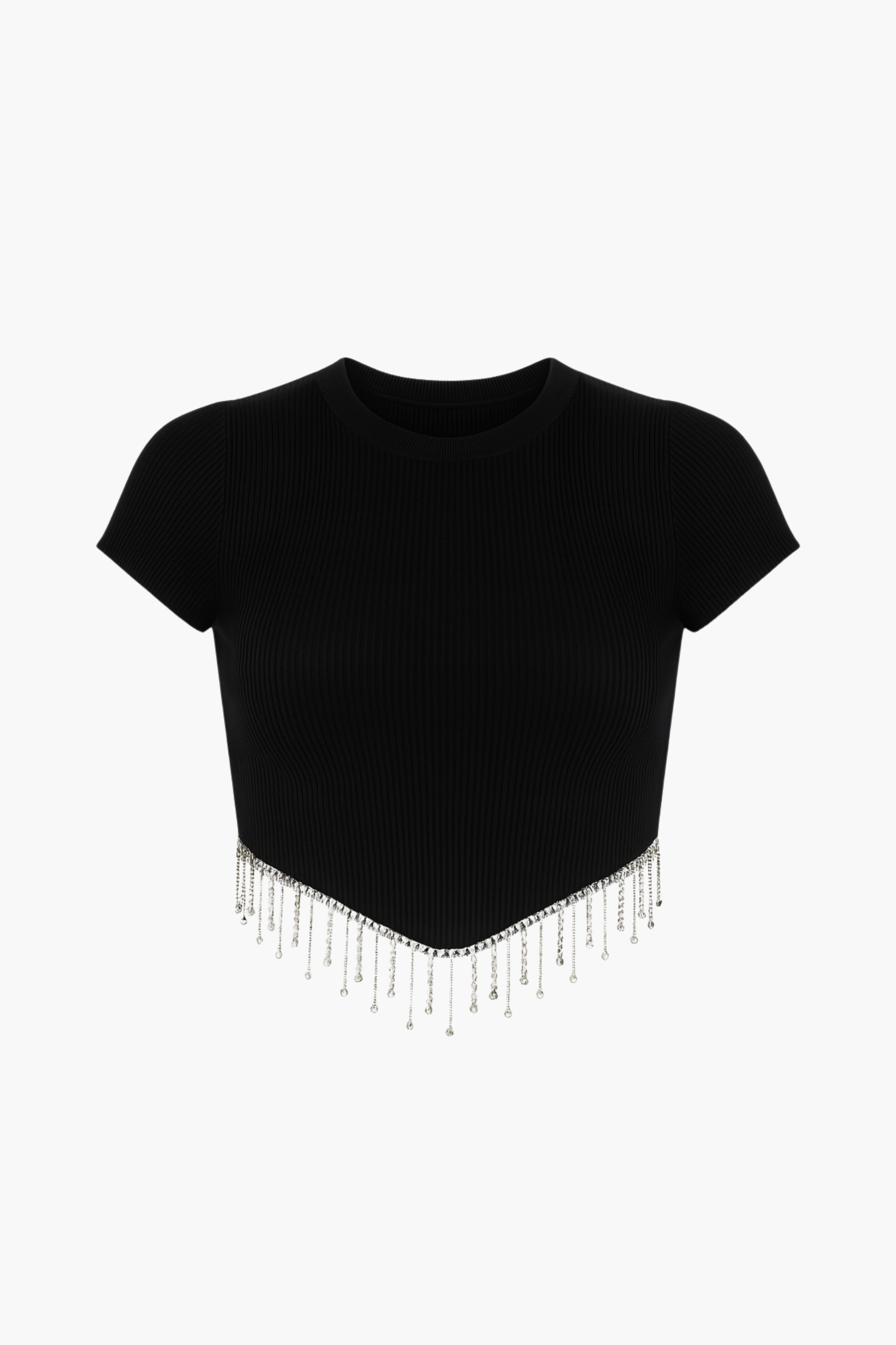 Alessia Rhinestone Fringe Ribbed Knit Crop Top
