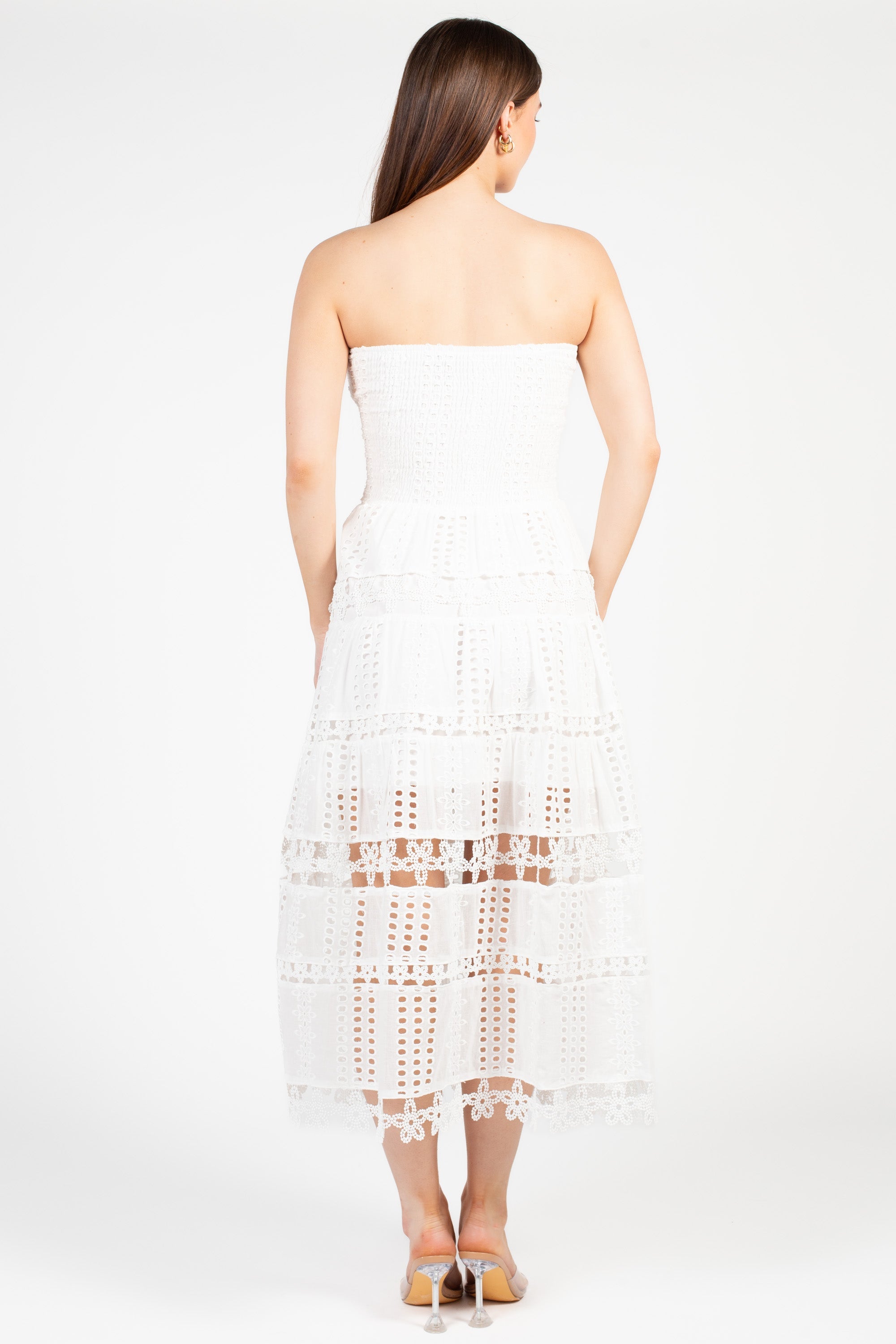 Mia Strapless Eyelet Midi Dress