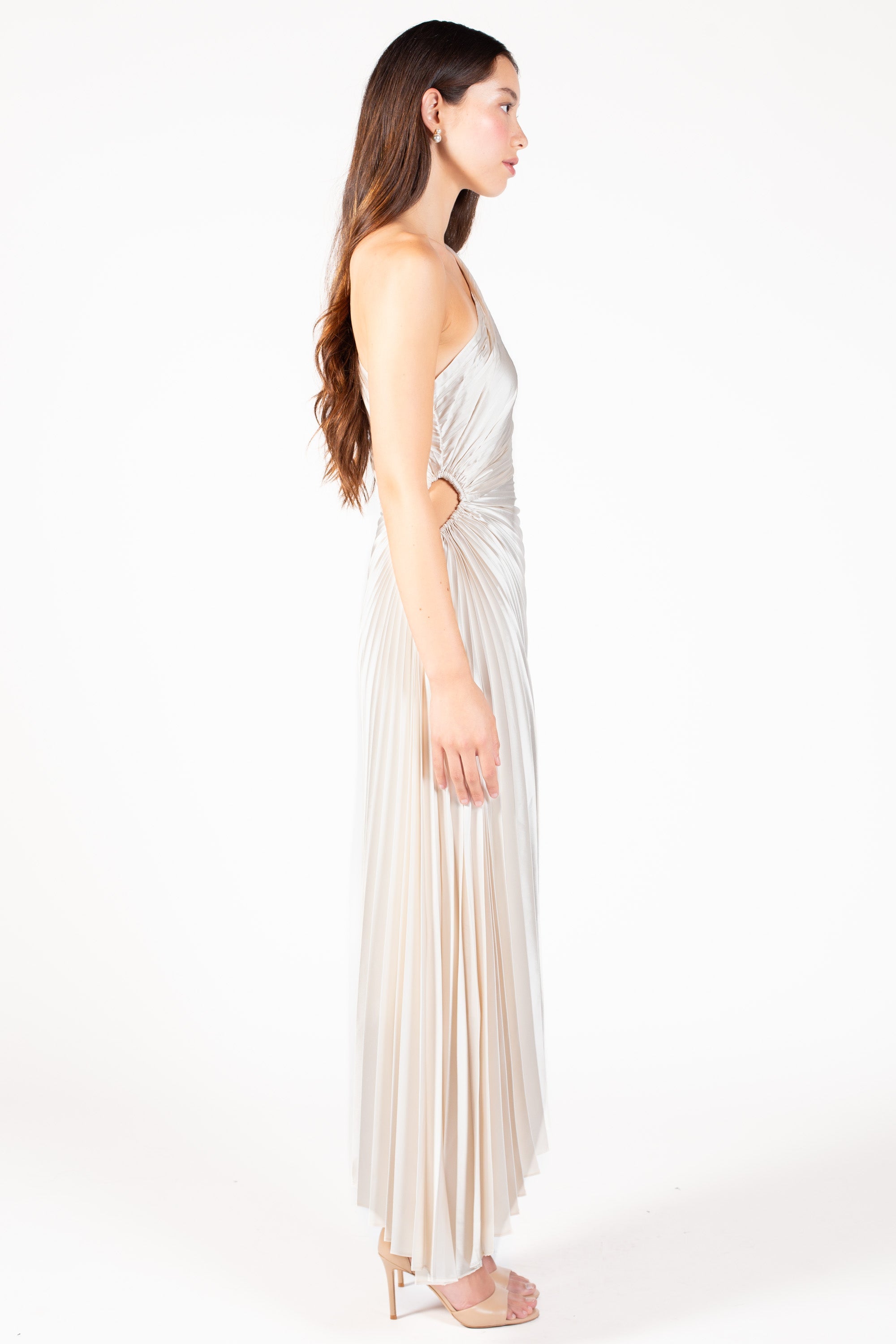 Reagan One Shoulder Pleated Hi Lo Maxi Dress