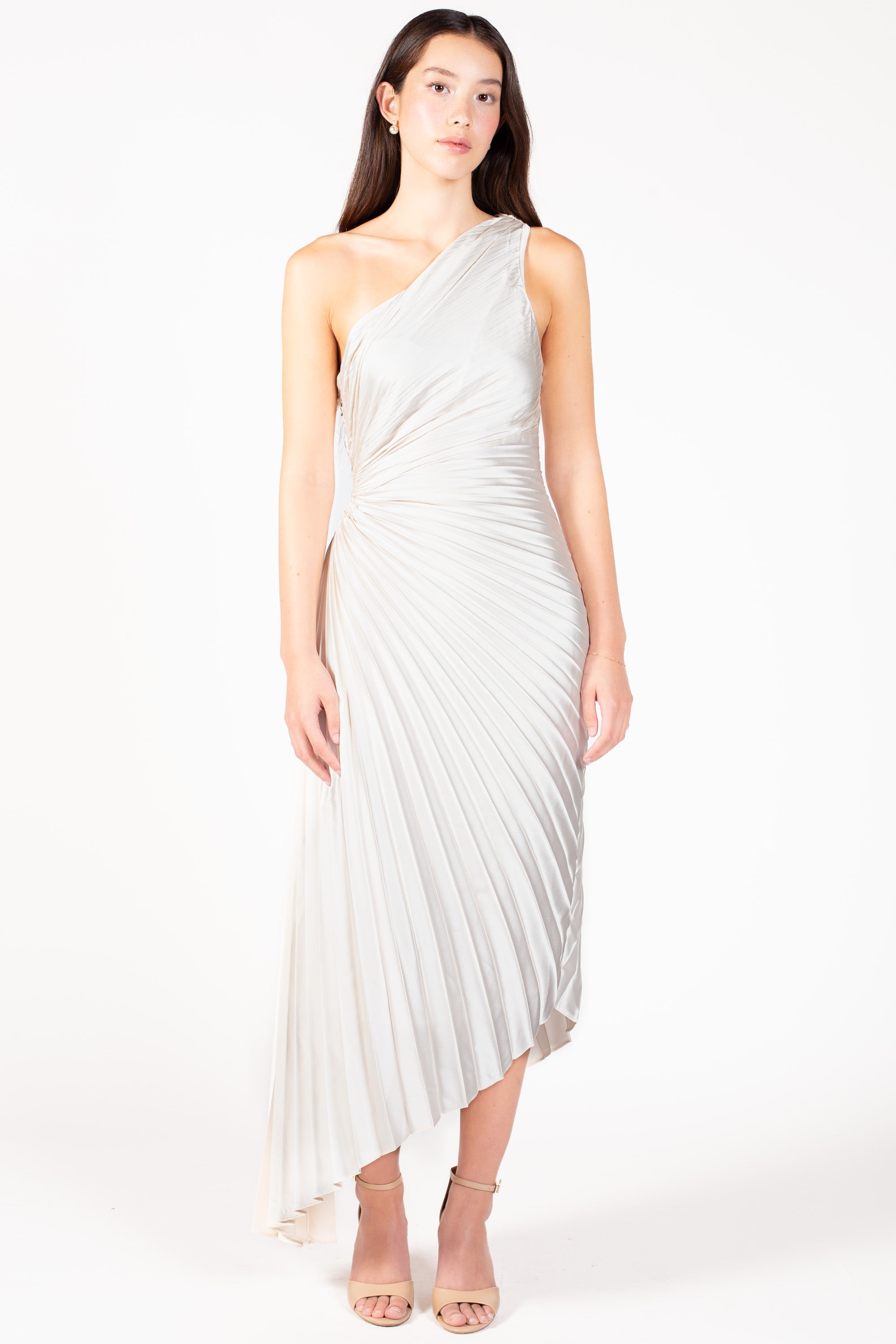 Reagan One Shoulder Pleated Hi Lo Maxi Dress