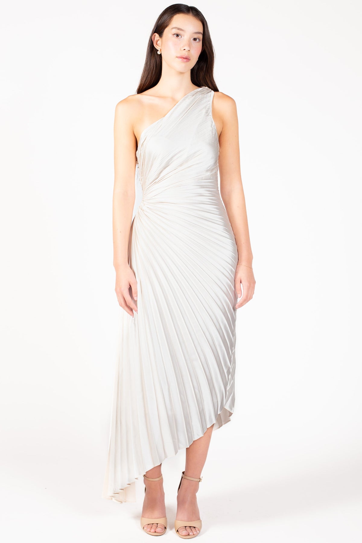 Reagan One Shoulder Pleated Hi Lo Maxi Dress