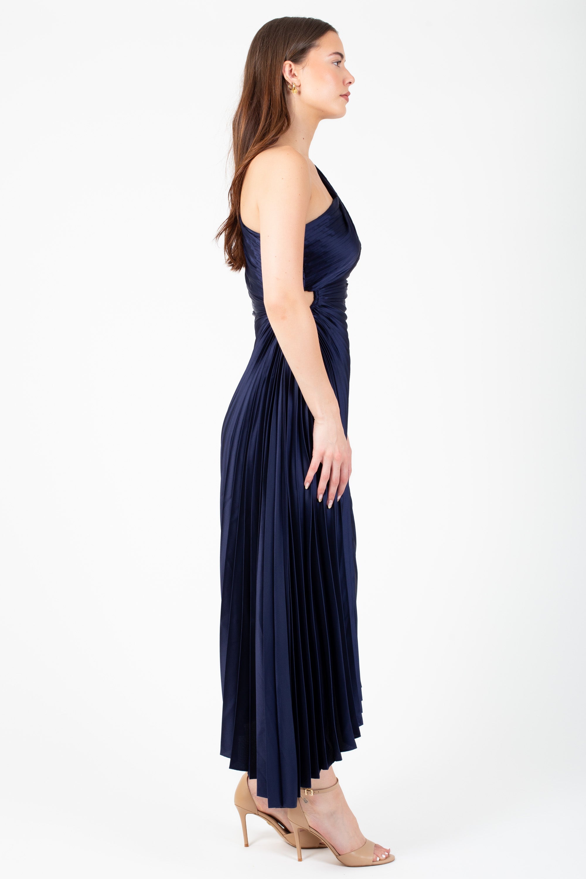 Reagan One Shoulder Pleated Hi Lo Maxi Dress