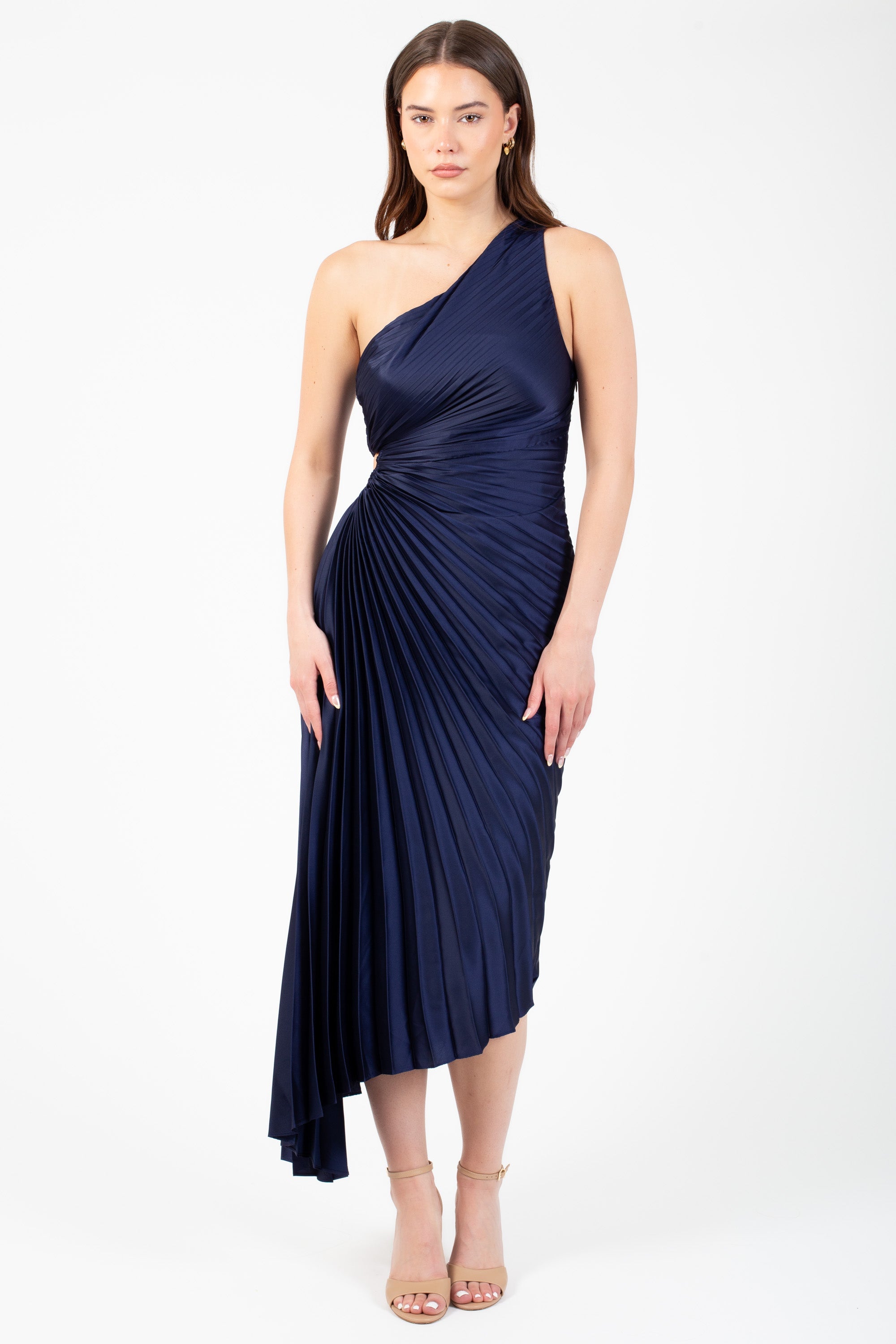 Reagan One Shoulder Pleated Hi Lo Maxi Dress