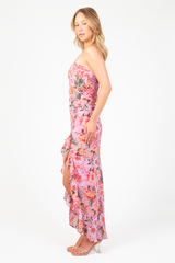 Rhea Strapless Floral Ruffle Maxi Dress