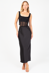Zaria Satin Slip Midi Skirt