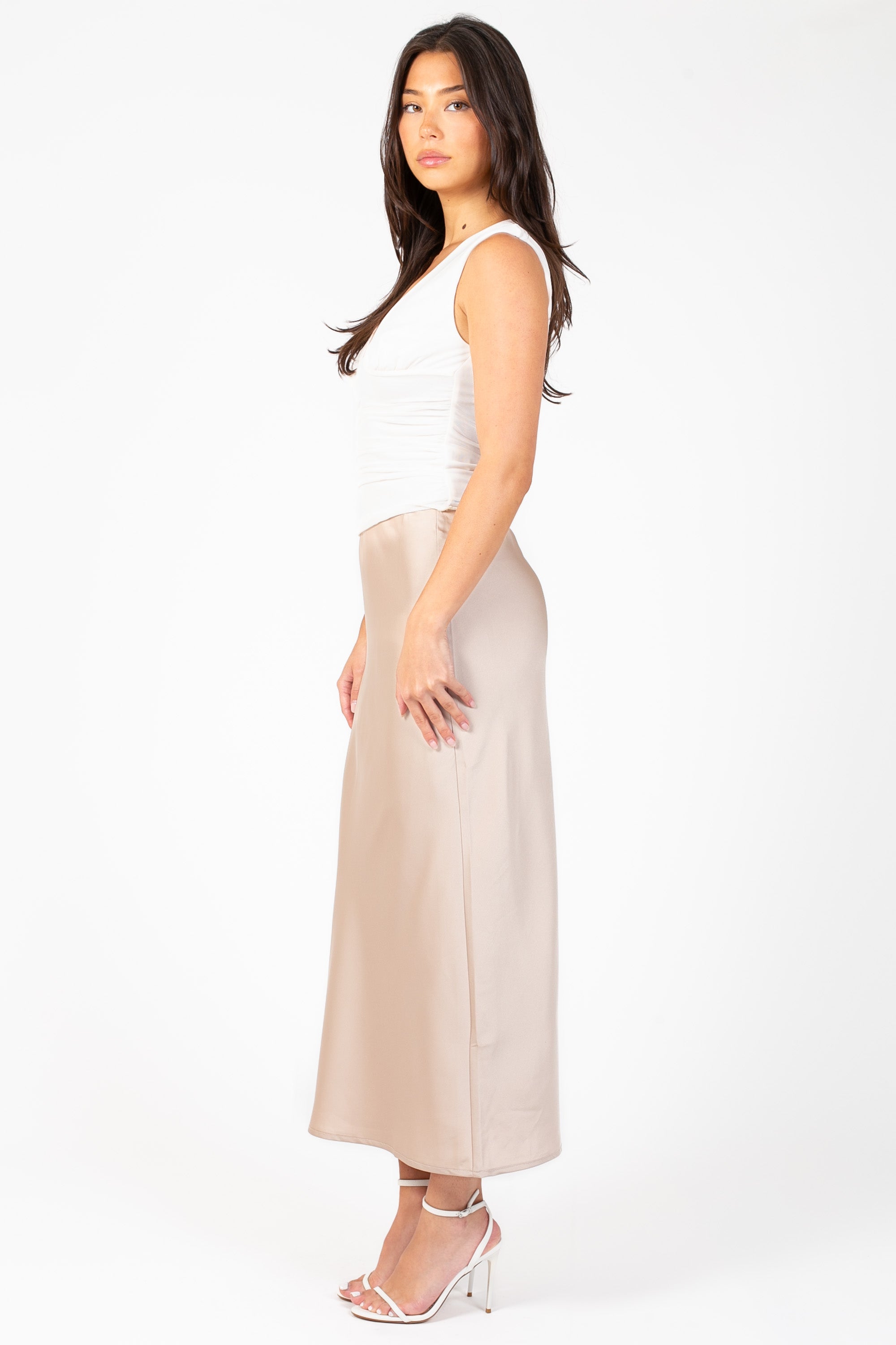 Zaria Satin Slip Midi Skirt